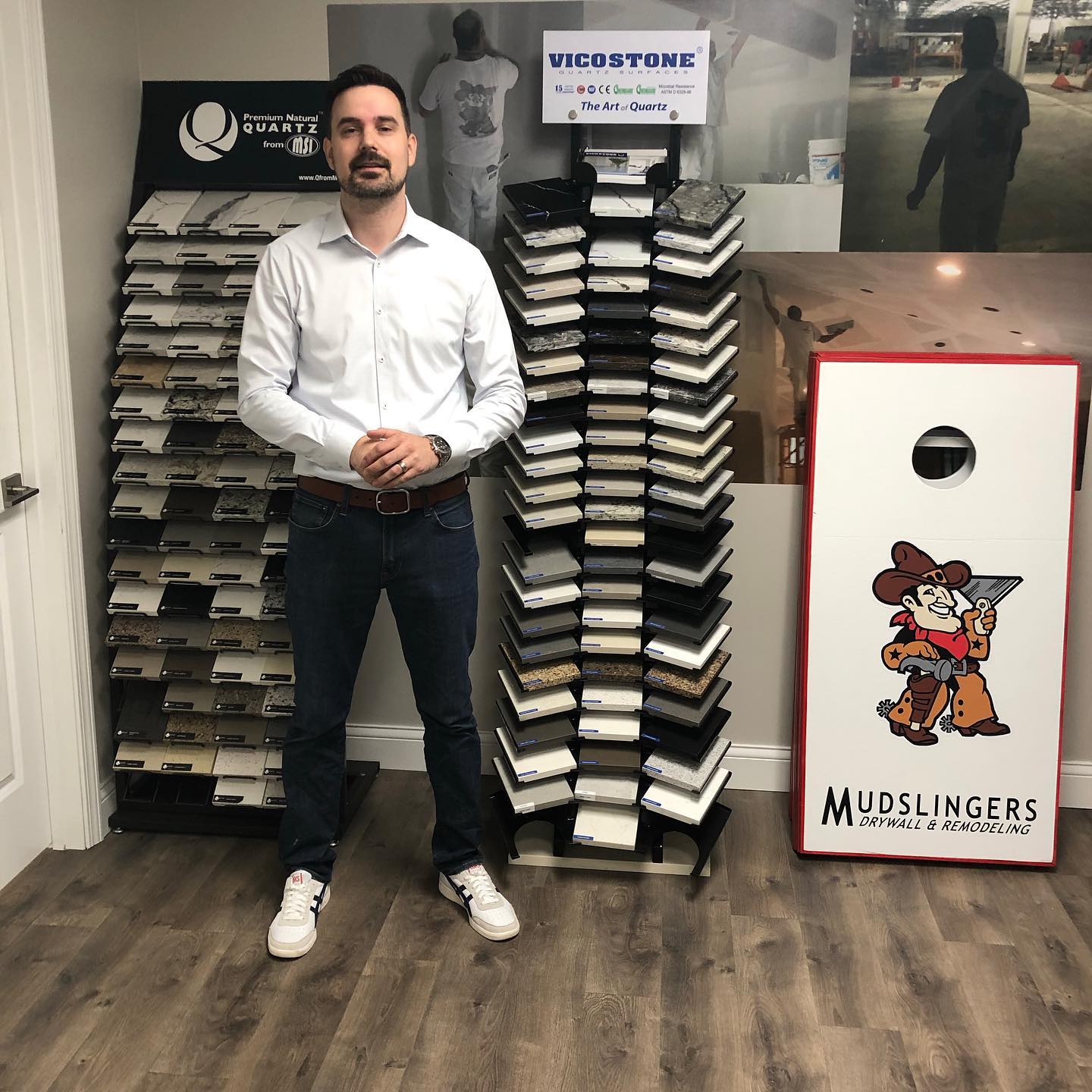 Mudslingers Drywall showroom with material samples