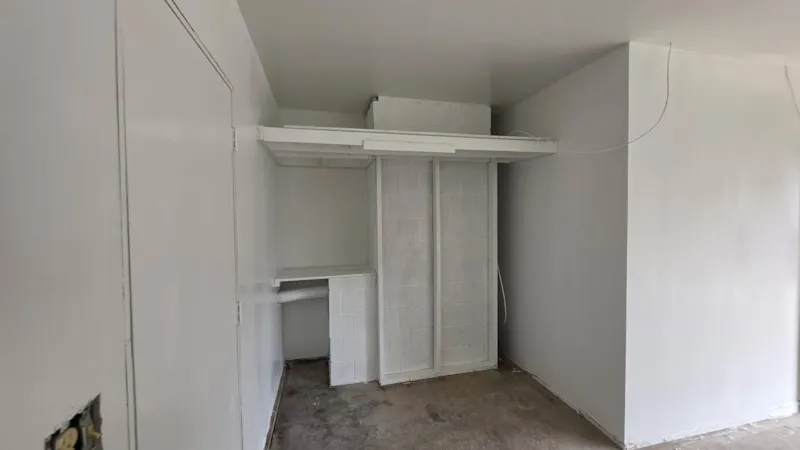 Framed and painted fireplace chase alcove with new drywall in an Apple Valley garage